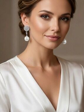 NWT White Sapphire White Shell Pearl earrings in Sterling Silver